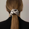 FLORAL WHITE BLACK MATTE THIN HAIR TIE 