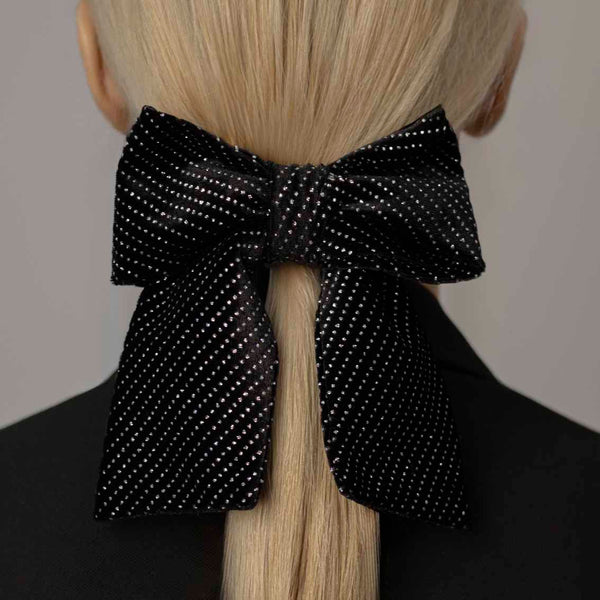 BLACK SHINY POLKA DOT BOW CLIP