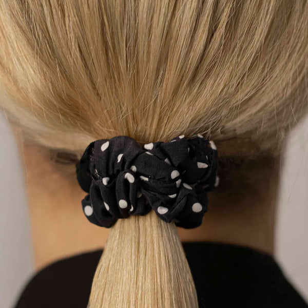 BLACK POLKA DOT HAIR TIE FOR THIN HAIR