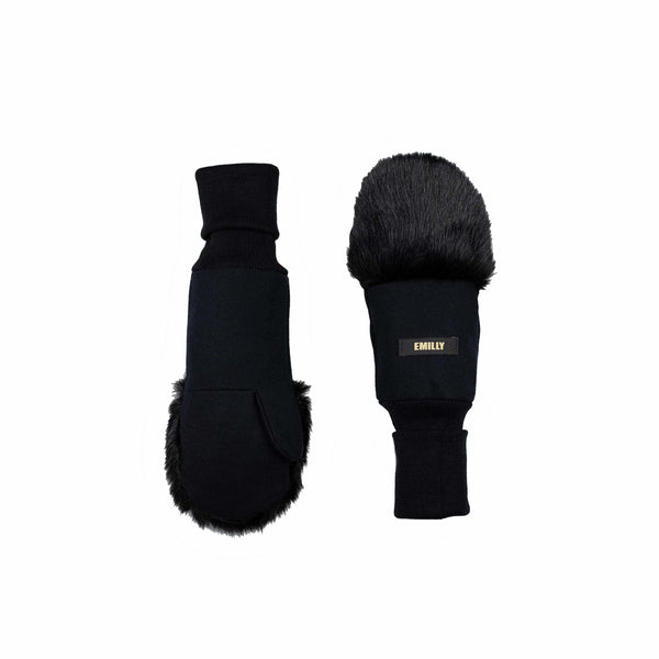 BLACK LEATHER GLOVES WITH FUR